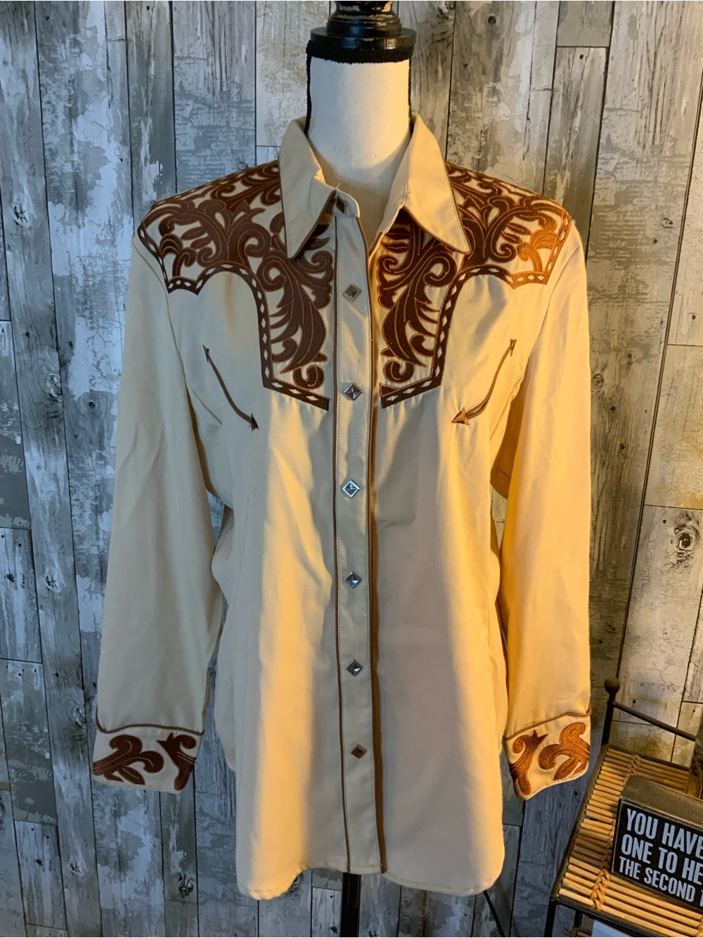 Scully Cream and Brown Western Snap Shirt